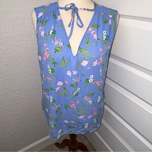 LOFT Sleeveless Floral Print Tie Blouse Shirt Top